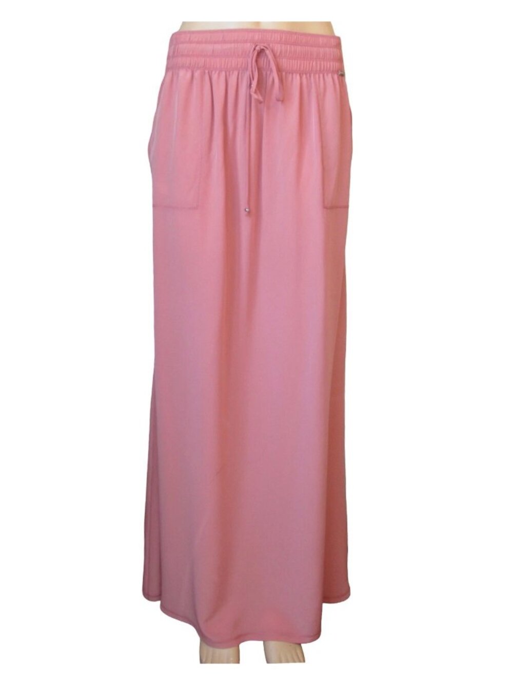 NWT St. John Collection pink rose silk long skirt women's size L-35” Waist Luxe